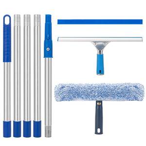 lot 11265 image: Window Squeegee with Scrubber for Home and Outdoor Glasses Cleaning, 6 Ft Long Handle 2 in 1 Professional Window Washing Kit with Replacement Rubber Blade, Car Windshield Cleaner Tool