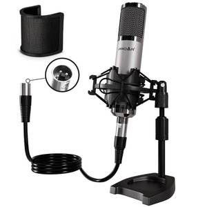 lot 11269 image: PROAR Studio Microphone, Professional Cardioid XLR Condenser Recording Mic Voice Over Kit with Desktop Stand for Music, Singing, Podcasting, and Vocal Streaming