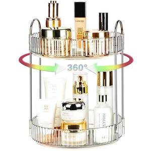 lot 11271 image: Niluks 360 Rotating Makeup Organizer, 2 Tier Lazy Susan Bathroom Counter Organizer, Skincare Organizers, Spinning Perfume Organizer and Vanity Organizer Countertop (Silver Clear, 2 Tier)