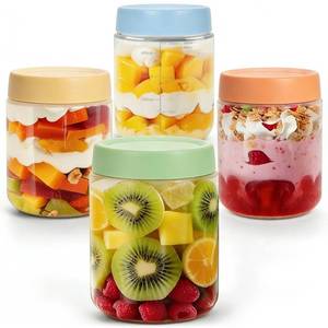 lot 11276 image: Silicone Overnight Oats Containers with Lids, 16 Oz, 4 Pack Airtight Twist-Top Wide-Mouth Food Storage Jars for Cereal Snacks Pudding Yogurt Salad, BPA-Free, Lightweight and Shatterproof, Color Lids