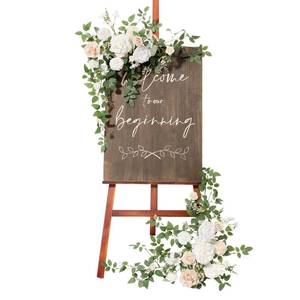 lot 11277 image: Lingfts Moment 2pcs Wedding Flowers Garland Artificial Floral Swag Arch Decorations Rose Greenery Arrangements White and Sage Ceremony Reception Garden Easel Wall Entryway Outdoor board(NOT Include Sign)