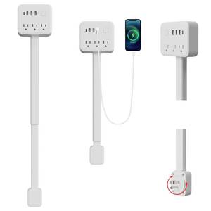 lot 11297 image: Electrical Outlet Extender Stick, 18in-28in Extendable Power Strip with 180° Rotating Plug, 2 USB-A, 1 USB-C, 3 AC Outlets, Wall Plug Extender for Behind Couch, Sofa, Nightstand