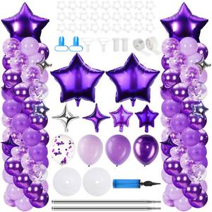 lot 11324 image: Gejoy 110 Pcs Purple Silver Balloons Column Stand Kit Adjustable Tower Stand from 1.4 to 6.6 ft with Bases for Graduation Wedding Birthday Baby Shower Party