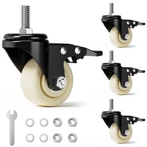 lot 11330 image: MUWOOD Caster Wheels, Threaded Stem Casters Set of 4 Heavy Duty,12in-16 x 1(Stem Diameter 12in, Length 1in), Dual Locking Caster, Industrial Castor Wheels for Furniture,Carts