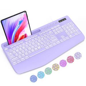 lot 11332 image: SABLUTE K21Pro Large Print Backlit Computer Keyboards, Wired Lighted USB Keyboards with 7-Color Backlit, Wrist Rest, Phone Holder, Easy to Read and Type for Laptop, PC, Windows, Desktop (Purple)