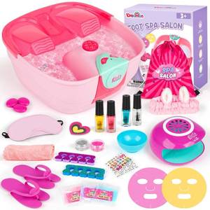 lot 11340 image: Kids Foot Spa and Nail Kit - Kids Spa Day Kit for Girls with Mask Foot Bath and Nail Dryer - Manicures Pedicure Toy Set Nails Art Salon Girl Stuff - Christmas Birthday Gifts for 6 7 8 9 10-12 Year Old
