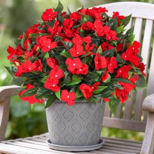 lot 11341 image: PABREY 6 Bundles Artificial Impatiens Flowers for Outdoors, Realistic Silk Faux Fake Flowers UV Resistant Outdoor Artificial Plants for Spring Summer Porch Yard Patio Garden Home Decor (Red)