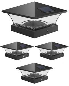 lot 11344 image: Davinci Lighting Classic Solar Outdoor Post Cap Lights - 4x4 5x5 6x6 - Bright LED Light for Fence Deck Garden or Patio Posts - Slate Black (4 Pack)