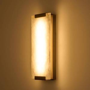 lot 11346 image: HOMLUCE 14.2in Alabaster Wall Sconces, Large Natural Marble Wall Sconces Set of Two, LED Modern Wall Lamp for Bedroom, Stairs, Living Room, Vanity, Bedside, Hallway Brushed Bronze 12W
