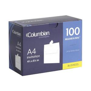 lot 12005 image: Columbian Invitation Self Seal Envelopes, 100Box, 4 x 6 Inches for Photos and Cards, Release and Seal Peel and Seal Strip, A4, Square Flap, White (COLO228)