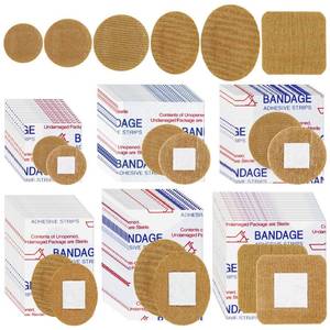 lot 12010 image: 100 Pcs Breathable Fabric Small Bandages, Bandaids Variety Pack Round Oval and Square Adhesive Flexible Bandages for Face and Small Wound Protection Care (Square)