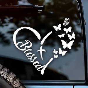 lot 12017 image: Blessed Car Decal Funny Butterfly, Heart Cute, Christian Sticker for Car Window Bumper Truck Bible Verse, Pray Decals Vinyl Waterproof 6 Inches Car Accessories Stickers Gift for Mom Dad Friend