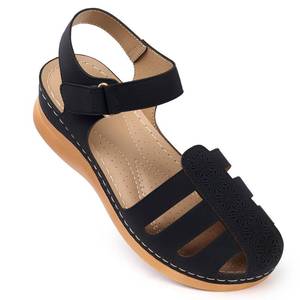 lot 12022 image: SHIBEVER Wedge Sandals Closed Toe Dressy Summer Comfortable Black Size 9 Sandal Low Wedges Walking Fisherman Womens Sandals (Slight Use)