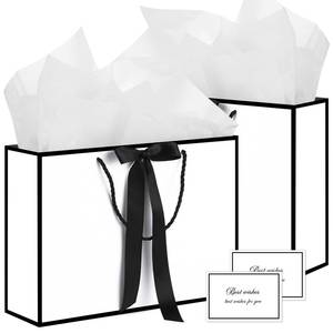 lot 12032 image: woric White Gift Bags with Handles, 14in Medium Gift Bag with Tissue Paper, 2 Pcs Gift Bags with 4 Tissue Paper and 2 Cards for Wedding Bridal Shower Birthday Party Decorations