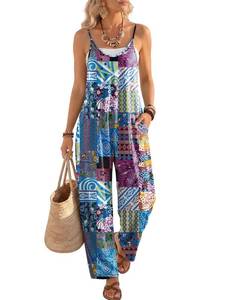 lot 12034 image: LILLUSORY Womens Jumpsuits Tropical Floral Print Boho Jumpers Overalls Summer Rompers Maternity Clothes Beach Vacation 2026 Resort Wear Cute Comfy Cruise Outfits Blue Red XL