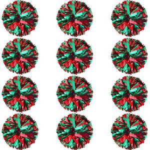 lot 12035 image: 12 Pcs Cheerleading Pom Poms Bulk, Plastic Metallic Foil Cheer Hand Flowers, Cheerlead Pompoms for Sports Team Ball Game, 12 Inch (GreenRed)