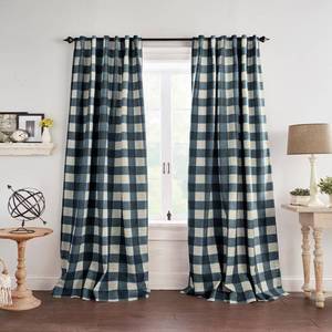 lot 12036 image: Elrene Home Fashions Grainger Buffalo Check Blackout Window Curtain  Indigo  52  x 84