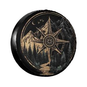 lot 12037 image: Retro Compass Spare Tire Cover Wheel Protectors Weatherproof Sun Protection Covers Universal for SUV Jeep Travel Trailer 15in