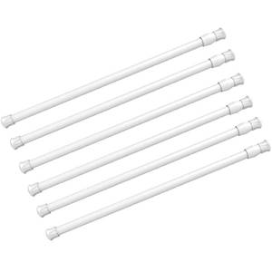 lot 12418 image: 6 Pack Spring Tension Curtain Rod Adjustable Length for Kitchen, Bathroom, Cupboard, Wardrobe, Window, Bookshelf DIY Projects
