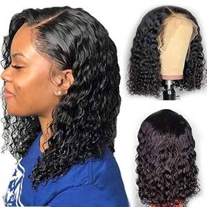 lot 12421 image: Forawme 150percent Density Water Wave Pre Plucked Front Lace Wigs Human Hair 14 Inch Natural Black Brazilian Virgin Real Hair Glueless Bob Lace Wig Natural Hairline