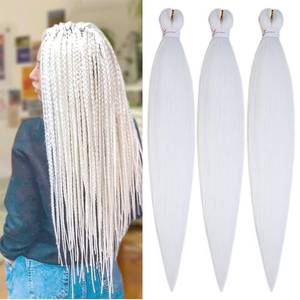 lot 12422 image: BALINGHAIR Pure White Braiding Hair Pre-stretched 26 Inches Long Braiding Hair Extensions Flame Retardant Braids Hair(60#-3Pcs)