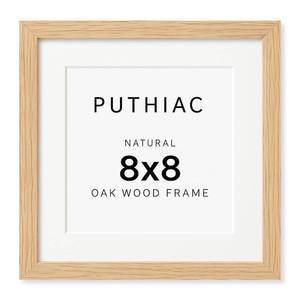 lot 12442 image: puthiac 8x8 Solid Oak Wood Picture Frame, Fits 4x4 with Mat or 8x8 Without Mat, Wall or Tabletop Display with Stand, Plexi Front, 1 Pack, Natural Oak