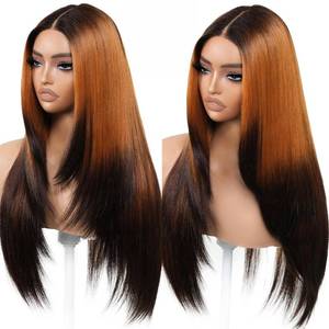 lot 14398 image: Brownbomb Ombre Orange Black Wear and Go Glueless Wigs Pre Plucked Pre Cut for Beginners Synthetic Lace Front Wigs With Bangs Long Straight layered Wigs HD Lace 26 Inch 3 Seconds to Wear for Beginners
