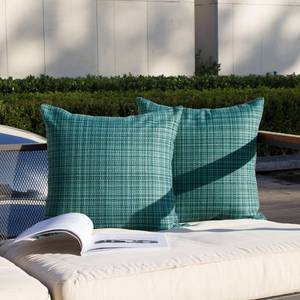 lot 14405 image: Kevin Textile Pack of 2 Decorative Outdoor Waterproof Throw Pillow Covers Stripe Square Pillowcases Modern Cushion Cases for Patio Couch Bench 18 x 18 Inch Teal