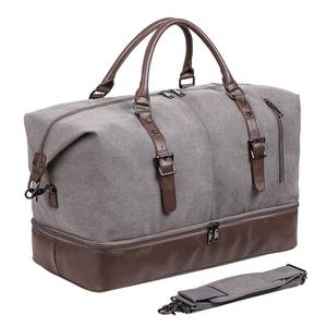 lot 14410 image: Leather Travel Bag with Shoe Pouch,Weekender Overnight Bag Waterproof PU Leather Large Carry On Bag Travel Tote Duffel Bag for Men or Women-Grey