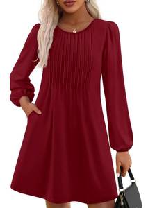 lot 14430 image: PRETTYGARDEN Fall Dresses for Women 2026 Long Sleeve Mini Short Flowy A Line Casual Holiday Party Tunic Dress Fashion Clothes (Burgundy,Large)