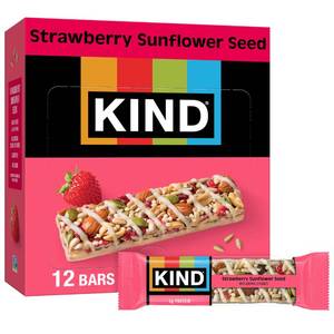 lot 14435 image: KIND Healthy Snacks Bars, Strawberry Sunflower Seed, Gluten Free, High Fiber Snacks, 5g Protein, 12 Count