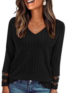lot 14441 image: PRETTYGARDEN Womenfts Long Sleeve Shirts Ribbed Knit V Neck Tee Dressy Casual Blouses Going Out Tunic Tops 2026 Fall Outfits (Black,XX-Large)