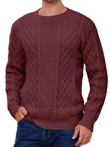 lot 14444 image: Vinsekep Menfts Irish Fisherman Sweaters Cable Knit Crewneck Jacquard Pullover Sweater Unisex Woven Crewneck Knitted Tops Burgundy