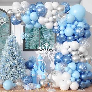 lot 14457 image: Winter Balloon Arch Kit, Blue Snowflake Metallic Blue Silver White Snowflake Confetti Balloons for Girl Winter Birthday Party Snow Baby Shower Birthday Party Decorations
