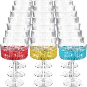 lot 17527 image: Jingmore 24 Pcs Ribbed Martini Glasses 10 oz Disposable Plastic Vintage Ribbed Coupe Glasses Unbreakable Dessert Parfait Glassware for Wedding Birthday Party Supplies (Clear)