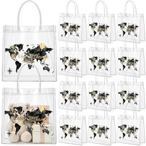 lot 18016 image: Shinylin 24 Pcs Black Graduation Plastic Gift Bags with Handles PVC Reusable Treat Bags Goody Candy Snack Treat Gift Tote Bag for Graduation Party Favor