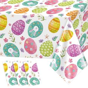 lot 18022 image: Ragnhild 3 Pack Easter Tablecloth Party Decorations, Easter Eggs Bunny Plastic Tablecloth Table Decor, Watercolor Spring Disposable Rectangle Table Cover for Home, Kitchen, Dining Room, 54 x 108 Inch