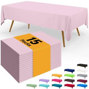 lot 18025 image: Smiry Disposable Table Cloth - 15 Pack, 54 x 108 Inch Waterproof Rectangle Tablecloths for Parties, Decorative Plastic Table Cover, Leakproof and Sturdy, Pink