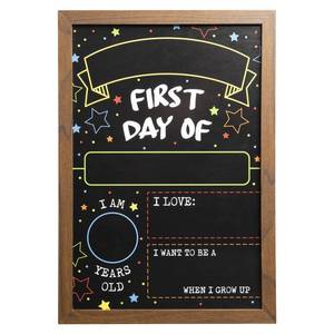 lot 18035 image: First Day Last Day of School Double Sided Sign with Frame (Reusable Dry Erase Board for Liquid Chalk Markers - 9.17in x 13.27in)