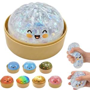 lot 18036 image: Dumpling Squishies Toys, Mystery Squishy Dumpling Box, Squishy Fidget Squishies, Stretchy Bun with Mini Food Steamer Desk Fidget Toy for Adults Office Home (Glitter White)