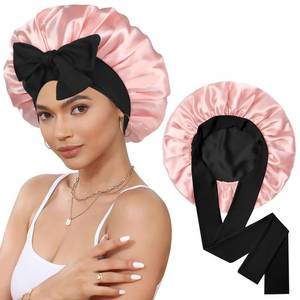 lot 18039 image: Satin Bonnet Silk Bonnet for Sleeping Silk Sleep Cap Double Layer Hair Bonnet with Elastic Tie Band for Curly Hair Night Cap