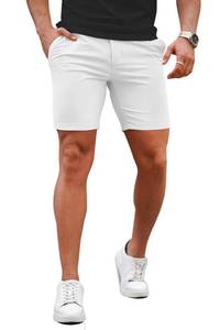 lot 18044 image: GINGTTO Mens Slim Fit Shorts 7 inch Inseam White Skinny Tapered Leg Stretch 34