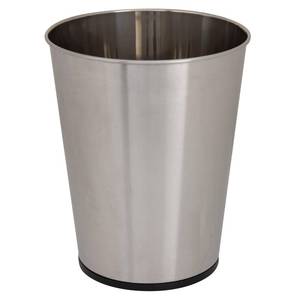 lot 19899 image: Bath Bliss 5 Liter Small Wastebasket, Stainless Steel  Compact Round Open Top Trash Can  Durable Bathroom Bedroom Dorm Office Garbage Bin  Stylish Space-Saving Waste Disposal Container (Slightly Warped)