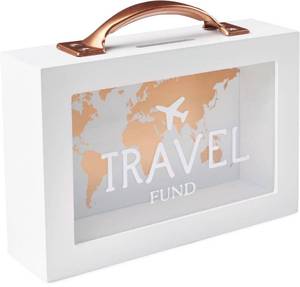 lot 19904 image: Shadow Money Box for Travel Savings - Coin Bank for Adults - Vacation Jar - White Saving Box With Handle - Honeymoon Fund - Adventure Fund