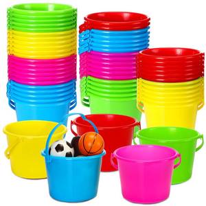 lot 19906 image: Leitee 50 Pieces Mini Plastic Sand Bucket for Kids 6.3 Inch Colored Small Beach Pail for Toddlers Summer Beach Toys Party Favors and Prize(Classic)