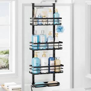lot 19907 image: SWTYMIKI Over The Door Shower Caddy - 4 Tier Rustproof Hanging Shower Organizer with Adjustable Shelves, 40 Hooks and Soap Holder, Hanging Shower Rack Storage for Bathroom Accessories, Black