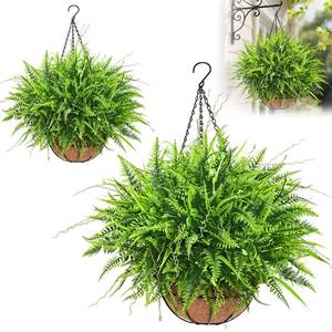 lot 19909 image: Yastouay 2 Pack Artificial Hanging Ferns for Outdoors, UV Resistant Fake Mixed Ferns with Hanging Baskets, Faux Ferns for Outdoor Planter for Garden, Spring Summer Decor for Home Front Porch Patio