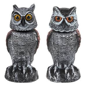 lot 19939 image: Hedoc 2 Pack Fake Owl Decoys to Scare Birds Away, Rotating Head Bird Deterrents, Nature Enemy Scarecrow Plastic Statues, Pest Repellent for Gardens and Patios