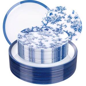 lot 19945 image: EI 60pcs Blue and White Floral Plastic Plates Fancy Blue Floral Disposable Heavy Duty,10.25inch Dinner Plate and 7.5inch Dessert Plate,Disposable Nice Plastic Plates for Party,Wedding(Value,Elegant)