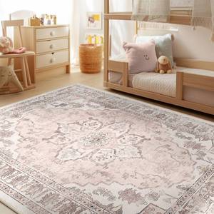 lot 19949 image: BESTSWEETIE 5x7 Area Rug Washable Rugs for Living Room, No Pile Boho Carpet for Entryway Bedroom Dinning Room, Vintage Carpet Print Distressed Non-Slip, 5 x 7 ft, Pink Beige Grey